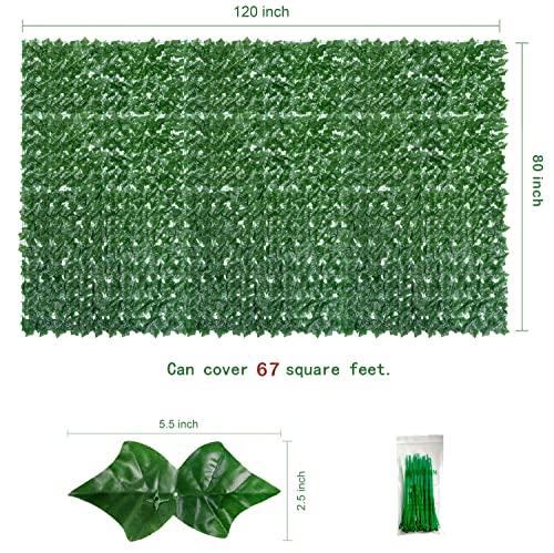 Bybeton 80"x120" Artificial Ivy Privacy Fence Screen - Fade-Resistant Faux Greenery Hedge Panels for Outdoor, Deck, Patio, Balcony & Chain Link Fence Cover - color: Green - Ivy, size: 80 x 120 in