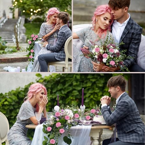 100PCS Dark Pink Realistic Roses - Artificial Latex Foam Flowers with Bendable Stems & 24PCS Leaves for Wedding, Home and Party DIY Decor - color: Dark Pink, size: 100