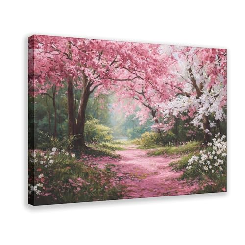 Beautiful Cherry Blossom Trees In Full Bloom, With Pink Petals Covering The Ground Suitable for Wall Art Decoration Room Decoration Home Decoration Bedroom Decoration - Versatile Home Decor 24x16inch( - color: Frame-style, size: 24x16inch(60x40cm)