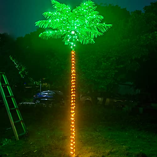 Fairyrain Artificial Palm Tree 8FT 300LED Outdoor Lighted Palm Trees | Metal Heavy Duty Palm Tree for Outside Patio Tropical Decorations Party Hawaiian Jungle Christmas Nativity Beach Garden Park - size: 8ft