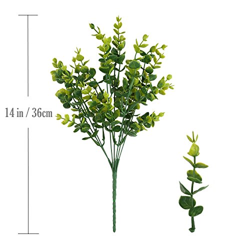 CATTREE Artificial Shrubs Bushes, Plastic Eucalyptus Leaves Fake Green Plants Wedding Indoor Outdoor Home Garden Verandah Kitchen Office Table Centerpieces Arrangements Christmas Decoration 8 pcs - color: Eucalyptus Leaves-8 Pcs