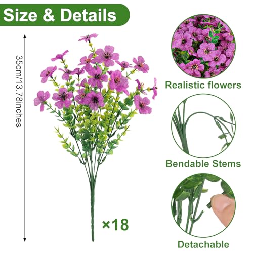Roberly Artificial Flowers for Outdoors, UV Resistant Silk Faux Flowers Daisy with Eucalyptus Greenery Stems Fake Plastic Plants for Spring Summer Patio Garden Home Decor, 18 Bundles, Light Purple - color: Light Purple