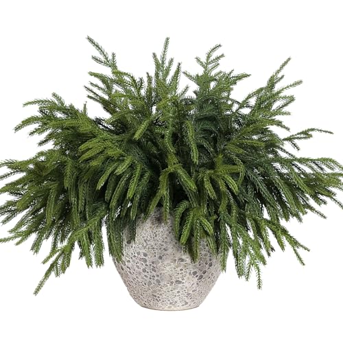 YXZZWL 16 Pcs Christmas Norfolk Pine Branches, 18 Inch Soft Textured Artificial Norfolk Pine Branch Faux Cedar Pine Stem Fake Greenery Picks for Vase DIY Garland Wreath Home Decoration