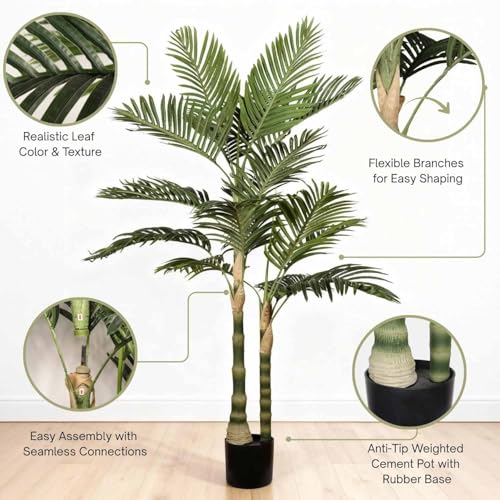 Artificial Palm Tree 5FT Tall Plants for Living Room Decor | Tall Fakeplants Large Floor Plant with Black Plastic Pot for Indoor and Outdoor Home Office Decor (5FT Artificial Palm Tree) - size: 5ft