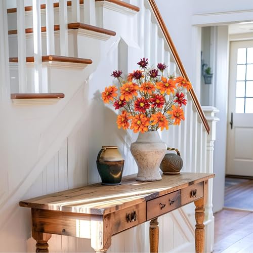 GnFlus Artificial Daisies Orange Flowers Stems 5 Pcs Fake Gerbera Daisies Long Bouquet Faux Florals Gradient 27.5" Boho Decor for Home Table Wedding Centerpieces Thanksgiving - color: Vintage Orange Color
