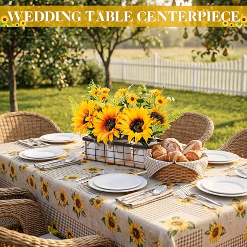 AceOrbit 3 Pcs Artificial Sunflower Potted Plants with Wire Tray Farmhouse Faux Sunflowers for Kitchen Table Centerpieces Fake Yellow Flowers in Rustic Pots for Dining Home Bathroom Wedding (Trendy) - style: Trendy