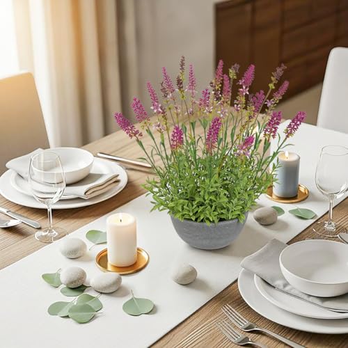 Artificial Lavender Flowers with Cement Pot - 12.9" Fake Lavender Flower Rustic Arrangement Purple-Red Artificial Potted Faux Plants for Indoor Farmhouse Table Wedding Centerpieces Office Home Decor - color: Purple-red