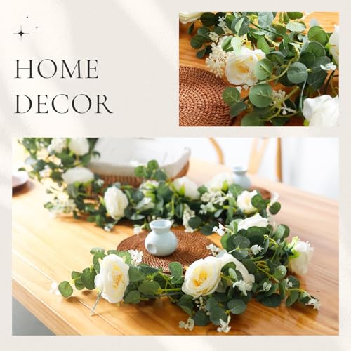 Der Rose 2 Pcs 13FT Artificial Floral Garland, Champagne Rose Flower Garland for Backdrop Wedding Arch Flowers Backdrop Eucalyptus Greenery Garland - color: Champagne 2 Pcs
