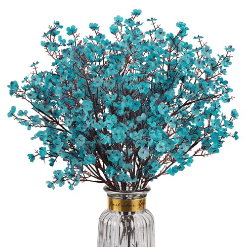 8Pcs Babys Breath Artificial Flowers Silk,Real Touch Peacock Blue Bouquets Flowers for Vase Home Office Wedding Spring Winter Indoor Outdoor Centerpiece Table Mother's Day Decorations - color: Peacock Blue, size: 8 Bundles