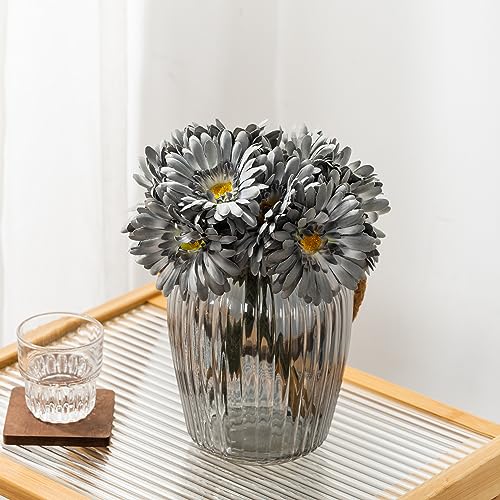 TOPIA Artificial African Daisies Flowers African Daisy Silk Flowers Artificial Gerbera Daisies Pack of 10 (Grey) - color: Grey, size: 10pcs