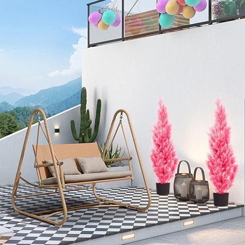 Two 4-Foot Pink Artificial Plants-Indoor and Outdoor Artificial Trees, Anti-Ultraviolet Artificial shrubs-Outdoor Pink Cedar-are Very Suitable for Home Front Porch Courtyard Decoration - color: 4ft Pink