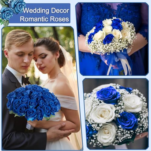 12Pcs Blue Roses Artificial Flowers Fake Roses Faux Velvet Silk Flower for Home Wedding Decoration (Pearl Rose, Blue) - color: Pearl Roses - Blue 12p