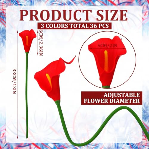 Hoteam 36 Pcs 4th of July Artificial Flowers Red White and Blue Decoration 250th Anniversary Patriotic Calla Lily Picks Decorations Independence Day Memorial Day Table Decor (Red,White,Blue) - color: Red,white,blue