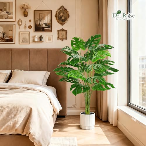 Der Rose 44" Tall Fake Monstera Tree Artificial Faux Plant for Home Living Room Porch Balcony Indoor Outdoor Decor - size: 44"White