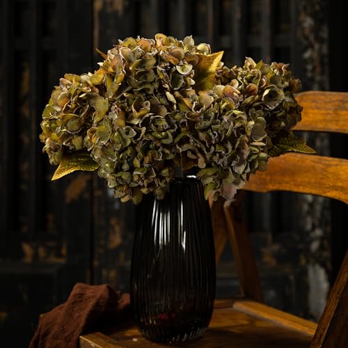 TOPIA Silk Fall Flowers Artificial Silk Dried Hydrangea Artificial Fall Florals Bouquet Dried Flowers Autumn Decorations for Office and Home(6 PCS) (Green) - color: Green