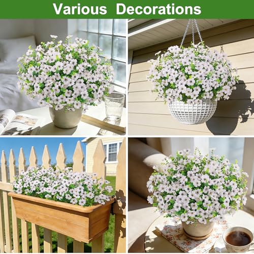 Roberly Artificial Flowers for Outdoors, UV Resistant Silk Faux Flowers Daisy with Eucalyptus Greenery Stems Fake Plastic Plants for Spring Summer Patio Garden Home Decor, 18 Bundles, White - color: White