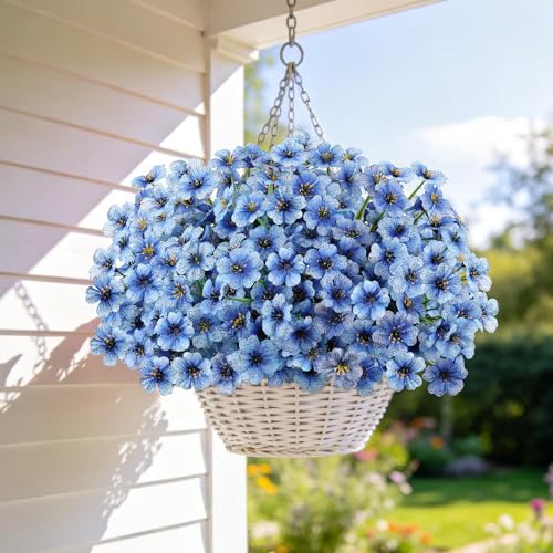AmyHomie 20 Bundles Artificial Flowers for Outdoor UV Resistant Faux Flowers No Fade Fake Plastic Plants Garden Porch Window Box Decorating(Blue) - color: Blue, size: 20