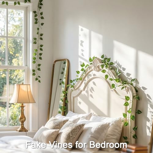 suddus Fake Vines for Room Decor 3 Pack 99 ft Aesthetic Artificial Plant Pothos Garland Hanging Greenery Leaves Decoration for Home Bedroom Wall Wedding Party Indoor Outdoor - color: Pothos, size: Fake Vines-3 Pack