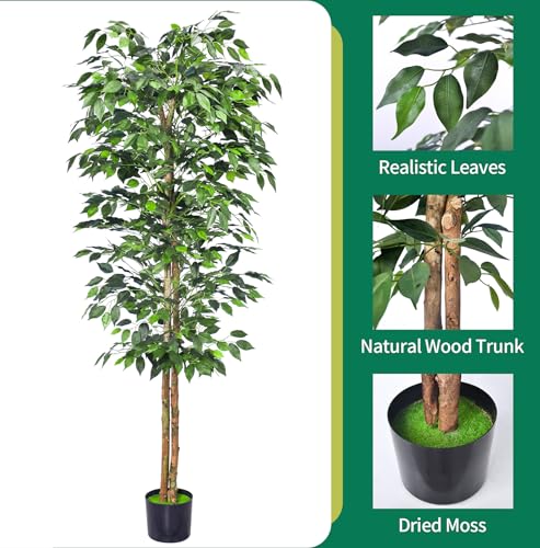 HAIHONG 2Packs 6FT Artificial Ficus Trees with Realistic Leaves and Natural Trunk, Faux Ficus Tree with Sturdy Plastic Nursery Pot, Fake Ficus Tree for Office Home Farmhouse for Indoor Outdoor Decor - color: Ficus Tree, size: 2Packs 6FT