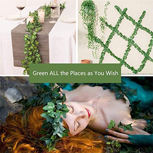 12 Pack Fake Vines for Room Decor with 100 LED String Light Artificial Ivy Garland Hanging Plants Faux Greenery Leaves Bedroom Aesthetic Decor for Home Garden Wall Wedding - size: 12pcs Ivy with 100 LED