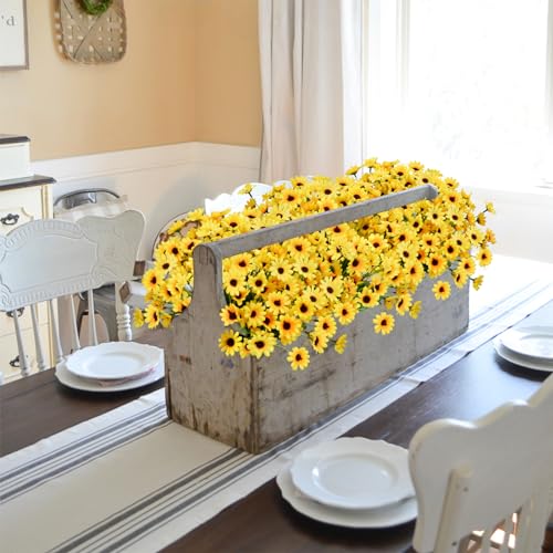 8 Bundles Sunflowers Artificial Flowers Silk Mini Sunflowers Fake Yellow Flowers Gerbera Daisies Flowers for Indoor Outdoor Home Kitchen Table Wedding Centerpieces Gravesites Decor (13.77")