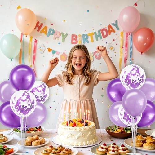 TONIFUL 4 Set Purple Balloon Stand Centerpiece Table Decorations for Birthday,Baby Shower,Engagement, Wedding,Mother's Day,Graduation,Halloween,Party Decorations - color: Dreamy Purple