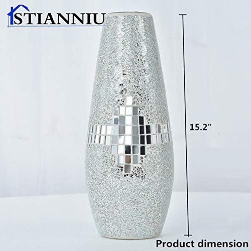 Decorative Shine Vase Stunning Handmade Mosaic Crackle Glass House Decor Table Centerpieces Modern Room Decoration (Silver) | Decorative shine Vase ，Stunning Handmade ，Modern Room Decoration vase