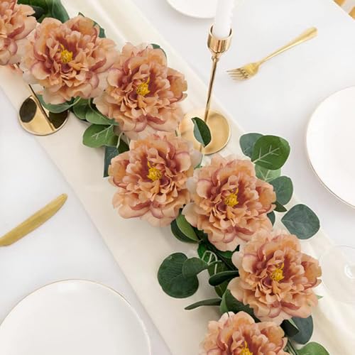 20 Pcs Artificial Flower Peonies, 5" Silk Fake Peonies with 6" Stems No Leaf, Faux Peonies Flowers for Decoration Wedding Home Party Centerpiece Decor Floral Art (Caramel Colour) - color: Caramel Colour