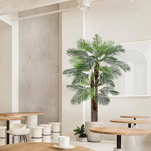 8FT Artificial Palm Tree - Tall Fake Palm Tree with 30 Lifelike Leaves & Realistic Trunk, 96" Large Faux Tropical Phoenix Palm Plant for Home Living Room Poolside Office Hotel Mall Decor - size: 8ft