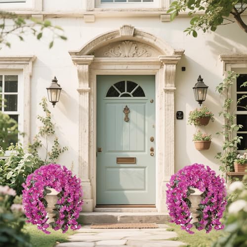 Artificial Flowers for Outdoors Fake Fuchsia Morning Glory Hanging Flower Decoration, 2Pcs Realistic Faux Plants Petunias Long Trailing Vines,Spring Decor for Porch Patio Balcony Planter Yard - color: Morning Glory - Fuchsia