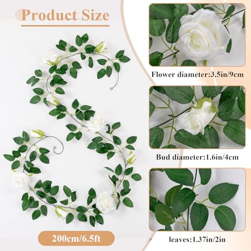 U'Artlines 3 Pack Artificial White Rose Vines Floral Garlands Total 19.5 Ft Fake Vine Silk Flower Garland for Indoor Outdoor Home Wedding Arch Garden Wall Decoration - color: White, size: Set of 3