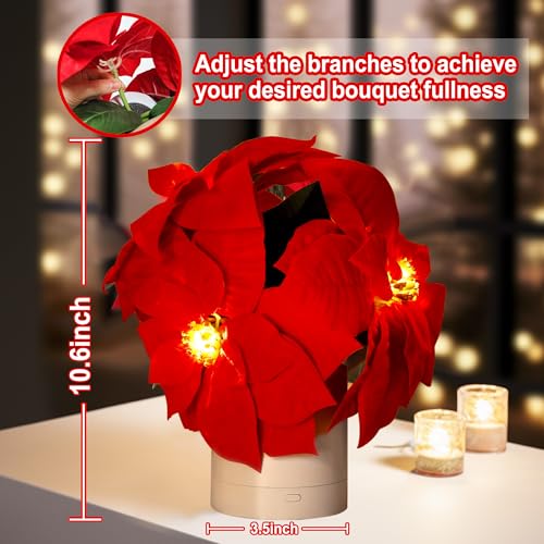 WSYEAR Red Poinsettias Artificial Christmas Flowers Lamp - Holiday Decorations and Ornaments for Xmas, New Year, Wedding Party, Seasonal Decor - color: Red