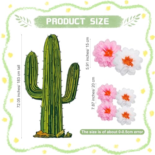 Honoson 7 Pcs 6ft Cactus Party Decorations with 3D Flowers Cactus Cutout Cardboard Cacti Summer Plant Wall Decor for Photo Prop Desert Wild West Mexican Fiesta Cowboy Vbs