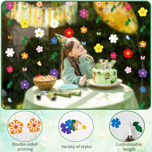 2 Pcs x 13ft Spring Flower Garland Wildflower Party Decor, Wildflower Paper Garland with Butterfly Party Streamers Hanging Decor for Garden Birthday Tea Spring Wedding Baby Shower Party Decorations