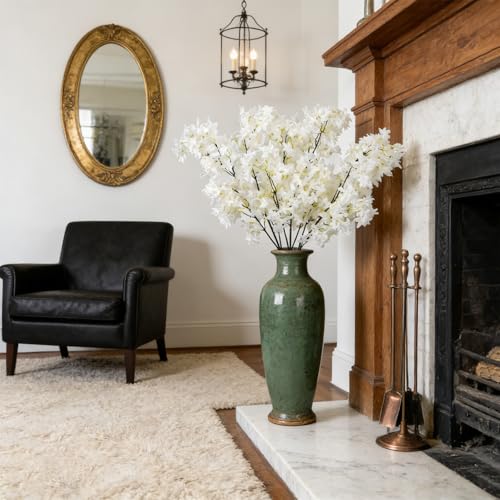 4PCS 38inch Lilac Artificial Flowers White Fake Delphinium Long Stem Silk Real Touch Flower Faux Lilac Floral Arrangement for Tall Vase Table Centerpieces Wedding Garden Home Decoration(White) - color: 38inch White