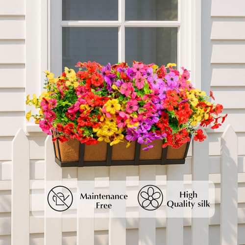 Artificial Flowers for Outdoors, 12 Bundles Outdoor Faux Plants,Uv Resistant Artificial Fake Flowers Plants, Realistic Spring Decor for Porch, Patio, Yard (RedYellowPurple) - color: Redyellowpurple