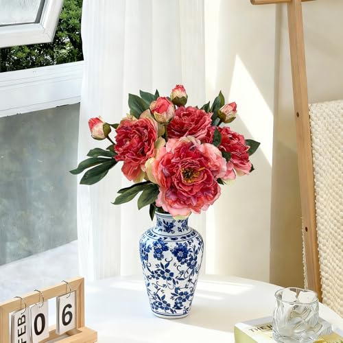 4 PCS Premium White Peonies Artificial Flowers,19.2’’Fake Faux Silk Peonies for Centerpieces Wedding Home Decor (4, Coral) - color: Coral