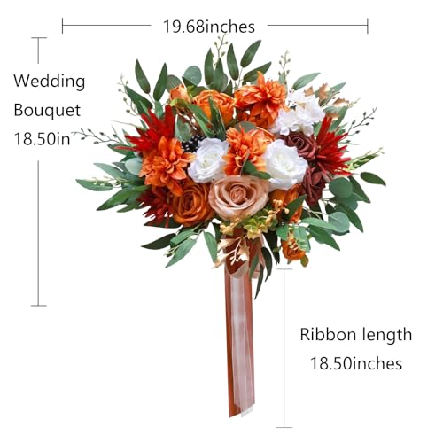 CherishedMoments Bridal Wedding Bouquet,18 Inch Burnt Orange Artificial Flowers Bridal Cascading Bouquets, Vintage Fall Wedding Bouquets for Wedding Ceremony and Anniversary - color: Burnt Orange