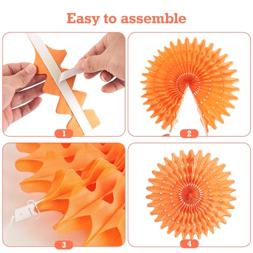 PAPER JAZZ Paper Flowers with Paper Fan Boho Hanging Decor Artificial Flowers Decorations for Wall Pink and Orange Party Decorations for Classroom, Beach Party, Summer Birthday Party Pack of 11. - color: Orange Pink