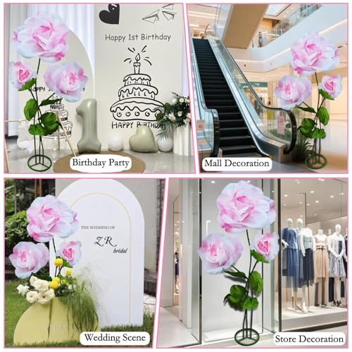 Giant Artificial Flower 3PCS 3D Realistic Waterproof Fake Flowers Durable Easy Maintenance Perfect for Home Garden Weddings Events Christmas Graduation Party Decorations (3PCS-Roses-Pink) - color: 3pcs-roses-pink