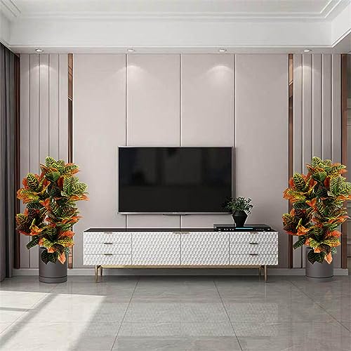 momoplant Artificial Croton Plant, 39inch Faux Fiddle Leaf fig Tree, Artificial Trees for Home Decor, Ficus Lyrata Tree with Plastic Pot, Silk Plants for Home Decor Indoor - size: 3ft 6in