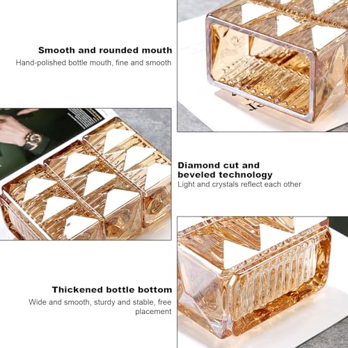 Amber Crystal Flower Vase Heavyweight Glass Centerpiece Warm Vintage Vases for Living Room Boho Home Decor Securely Packaged 5.1x3.11x7.88 in 1 Pc - color: Clear Amber
