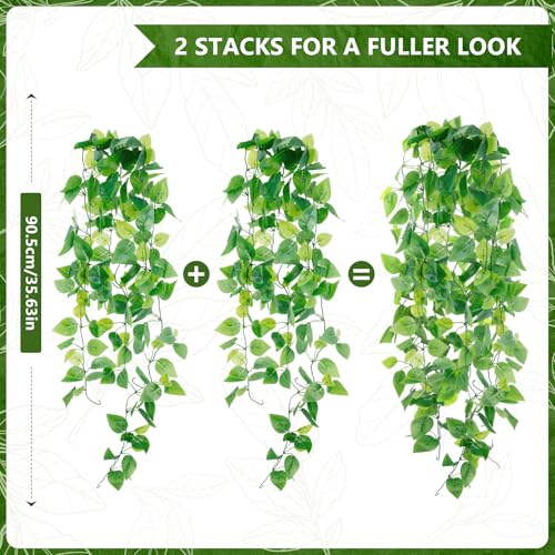 2-Pack Fake Hanging Plants, Faux Hanging Plant Artificial Greenery for Living Room Bedroom Boho Wall Shelf Indoor Outdoor Decor (Green Pothos Ivy Vines) - color: Green Pothos Ivy Vines