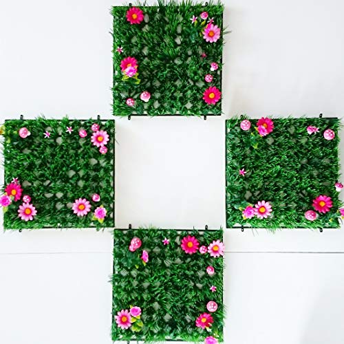 Artificial Grass Place Mat Set of 4 | Flower Table Mats for Tea Party, Garden Party, Kids Birthday, Fairy & Unicorn Decorations | 10x10 Inch Green Placemats