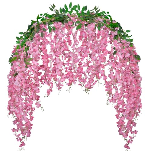 BSMYBO 3 Pack 18FT Wisteria Artificial Flower Garlands Pink Wisteria Hanging Flower Vine Faux Wisteria Garland Silk Wisteria Flower Arch for Wedding Arch Party Ceremony Wall Backdrop Decoration - color: Pink