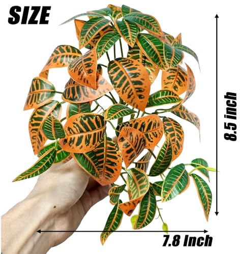Woyrise 2 Pack Reptile Plants, Terrarium Hanging Plant Vines, Artificial Leaves with Suction Cup, Bearded Dragon Tank Accessories for Gecko Lizard Snake Frog Tortoise Decorations - Codiaeum Variegatum - color: Codiaeum Variegatum