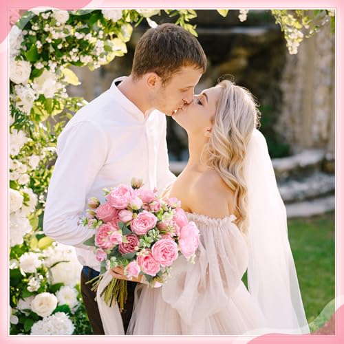 Crowye 4 Bundles Peonies Artificial Flowers Silk Faux Peonies Wedding Artificial Flower Bouquet for Table Centerpiece for Home Wedding Decor Bridal Floral Arrangement(Light Pink) - color: Light Pink