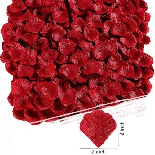 1000 Pcs Rose Petals Artificial Silk Flower Petals Romantic Decorations for Wedding Engagement Birthday Event Anniversary Party Backdrop Supplies Wine Red - color: Red