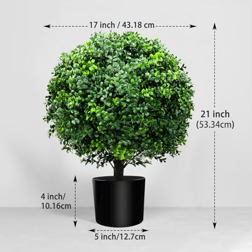21-Inch Artificial Topiary Boxwood Ball Trees (Set of Two) – Lifelike, UV-Resistant Decor for Indoor & Outdoor Use – Enhance Your Space with Vibrant Greenery - color: 2pcs-boxwood