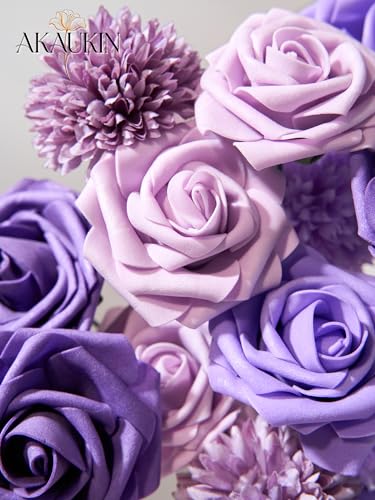 Artificial Flowers Combo Set Purple Faux Dahlia Roses DIY Wedding Decor | Silk artificial flowers arrangement set for home decor crafts reusable party bouquets DIY wedding table and event decorations - color: Purple, size: The Minimalist